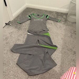 Bebe Women's Gray and Green Long sleeve and pants  Set